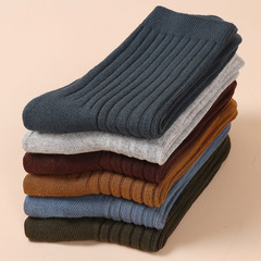 雙針純棉中筒襪子男士春秋新款純色休閒全棉襪透氣諸暨廠家批發