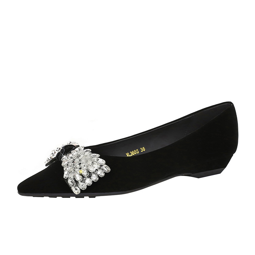 3685-H103 French-style Commuting Women's Versatile Sheepskin Velvet Rhinestone Bow Wedge Heel Elegant Pointed Toe Small_vogvips.com