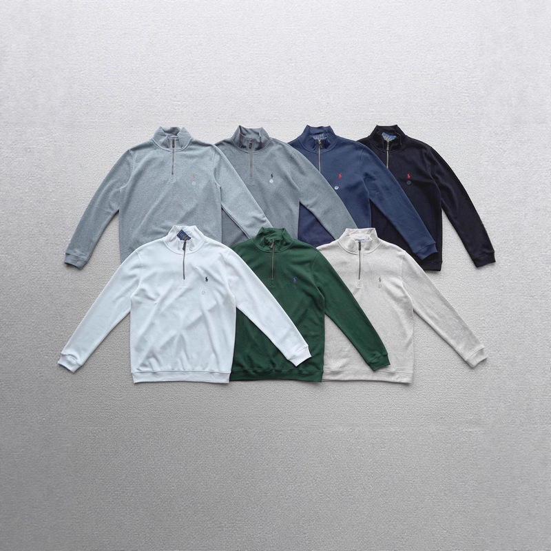 Rl Ralph Lauren Sweatshirt for Women, Half-Zip, Rl Pony Logo Embroidery, Couple Style, Stand Collar, Long Sleeve, Men's Casual Versatile