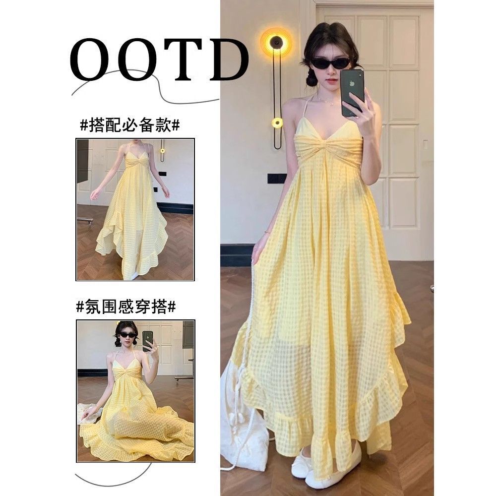 홀리데이 스타일 우아한 A 라인 스커트 부드러운 입체 꽃 원피스 해변 휴일 요정 민소매 목 원피스