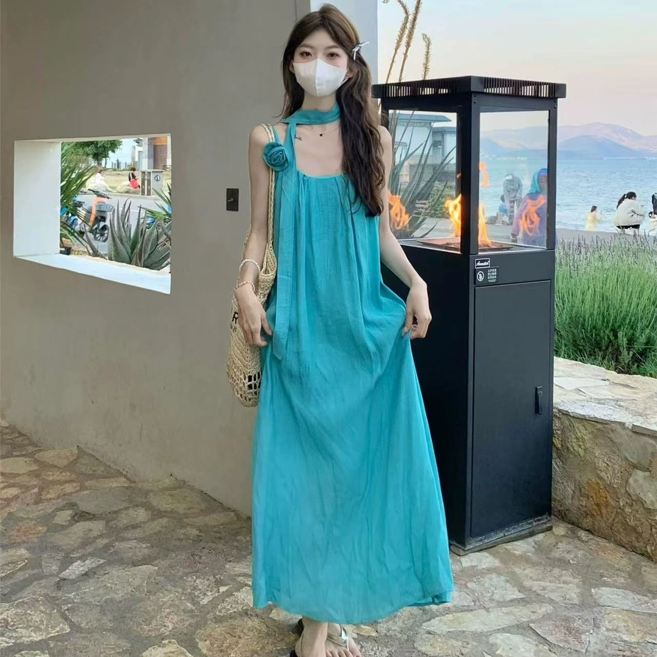 Горячая девушка сексуальная сладкая и чистая летняя новая модель курортного стиля белый трехмерный цветочный ремешок платье платье