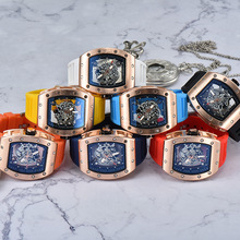 2022酒桶形镂空透底时尚个性男士腕表厂家直供夜光酒桶型大表盘