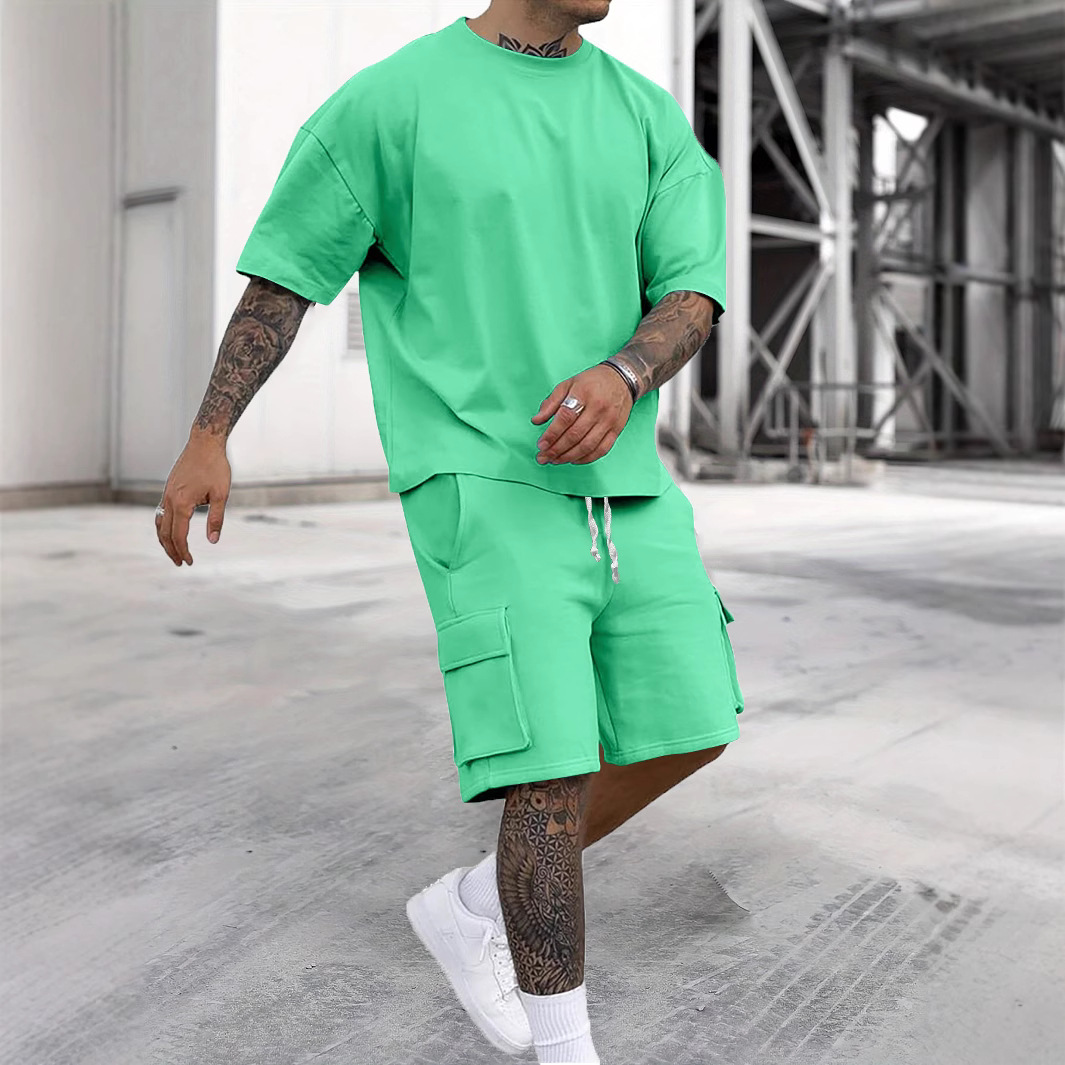 2025 Amazon Foreign Trade Cross-border Men's Summer New Fashion T-shirt Workwear Shorts Casual Sports suit Men