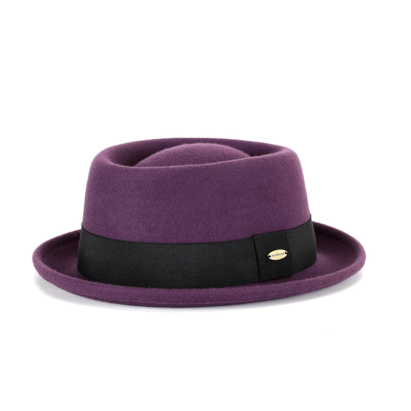 Otoño e invierno nuevo sombrero de lana pura cóncavo-convexo superior moda cálida cinta retro estilo británico gentleman sombrero de fieltro francés