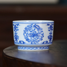 记石柴窑 手绘青花点工三多图直口杯手工单杯茶杯茶具品茗杯家用