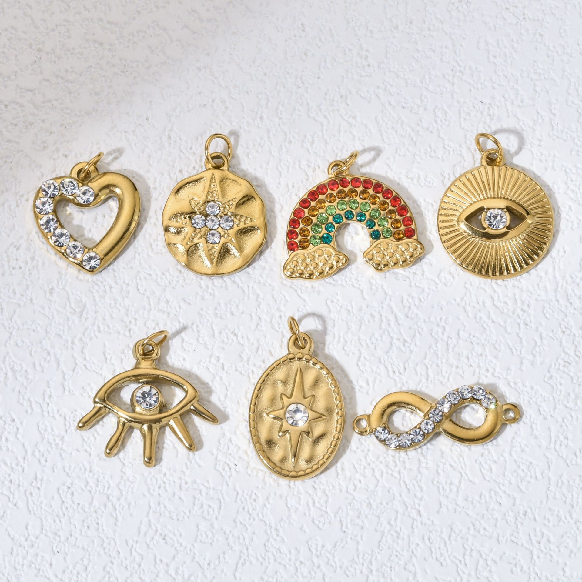 Cross-Border Popular Fashion High-End Stainless Steel Round Diamond Pendant Pendant Personalized DIY Necklace Jewelry Accessories