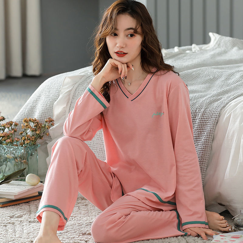 Pijamas traje de primavera/verano para mujer verano nuevo Algodón puro Primavera/otoño estudiante de algodón de manga larga estilo coreano ropa para el hogar suelta