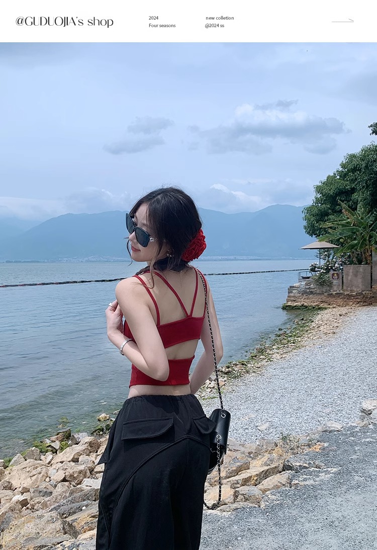 Backless Slim Fit Summer Cami Top with Built-in Bra