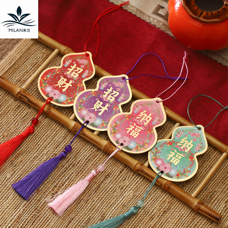 Año del Caballo tarjeta de bendición estampada de oro chino Feng Fu Koi Lisu Tarjeta colgante de Año Nuevo Boat Bonsai decoración tarjeta colgante