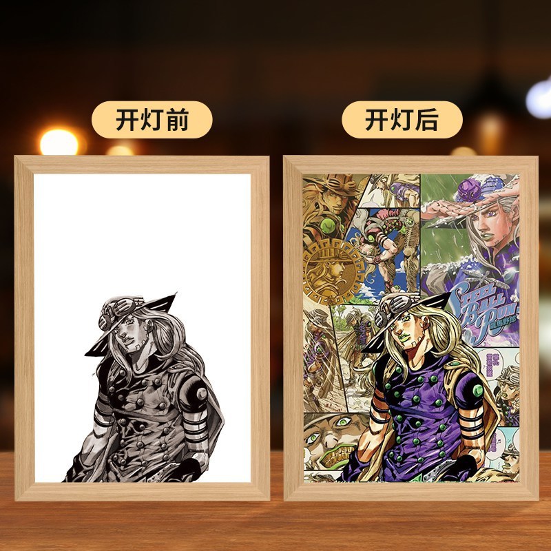 JOJOアニメの照明画の創意二次元のベッドの頭の小さい夜の明かりの木製の額縁の置物の置物の贈り物の発光画|undefined