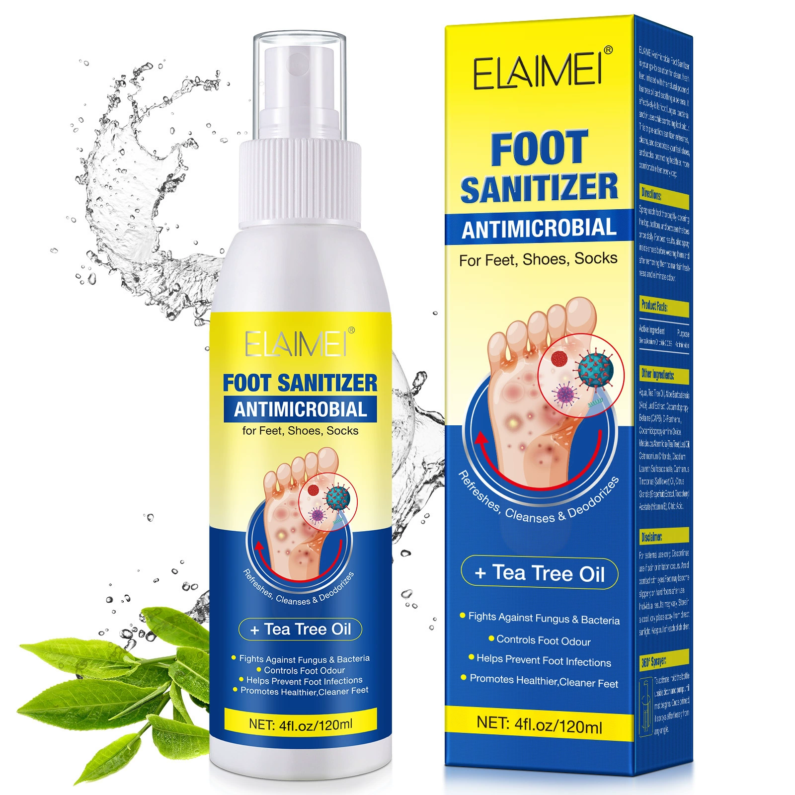Спрей для ног с маслом чайного дерева ELAIMEI, освежающий уход за ногами, 120 мл