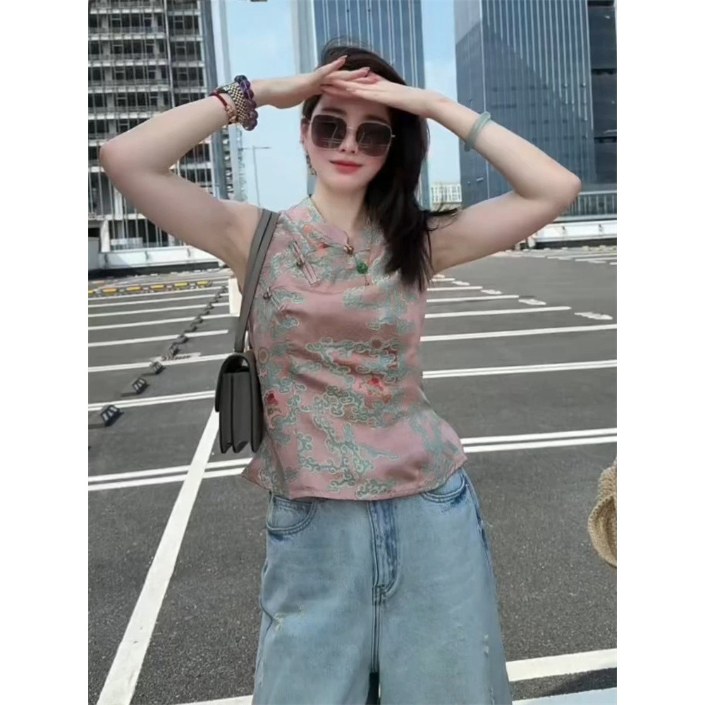 High-End Chinese Style New Chinese Style Vest Shirt for Women 2025 Summer New Vest Sleeveless Printed Top Trendy