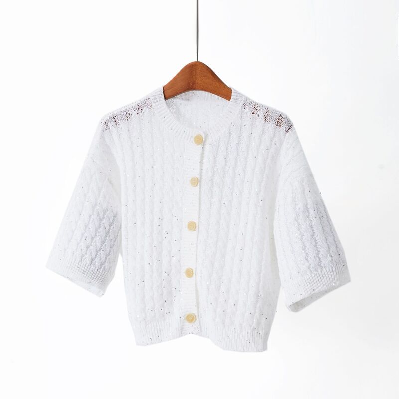 Cabinet Luxury B~C 26 Spring/Summer New Collection 100% Linen Casual Mesh Sequin Cable Knit Single-Breasted Cardigan for Women Cabinet Luxury B~C 26 Spring/Summer New Collection 100% Linen Casual Mesh Sequin Cable Knit Single-Breasted Cardigan for Women