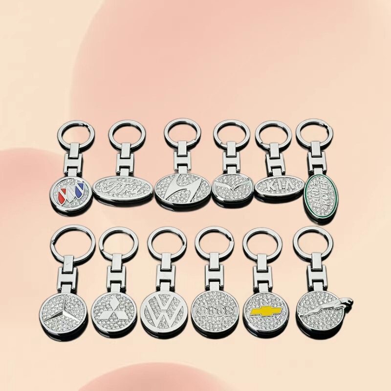 Cross-Border Hot-Selling Personalized Keychain with Diamond-Encrusted Car Logo, Exclusive Car Model Logo Keyring Pendant with Clasp