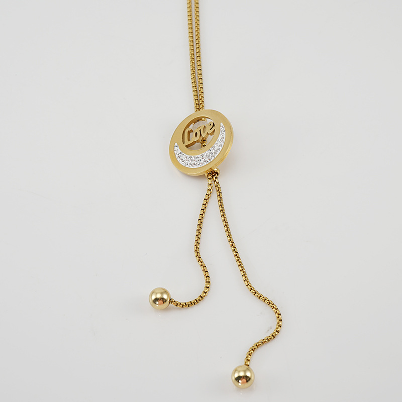 Cadena de suéter transfronteriza de acero inoxidable europeo y americano para mujer Collar largo de acero de titanio de diamante de oro de 18 quilates para mujer Otoño e Invierno