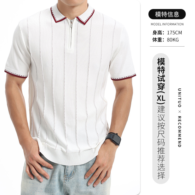 Europa y los Estados Unidos vieja camiseta de polo de punto de hombre con solapa vertical rayas de manga corta de negocios casual ropa de hombre camiseta de verano