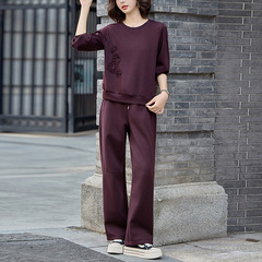开春穿搭休闲套装女2025新款简约时尚圆领套头卫衣两件套休闲衣服
