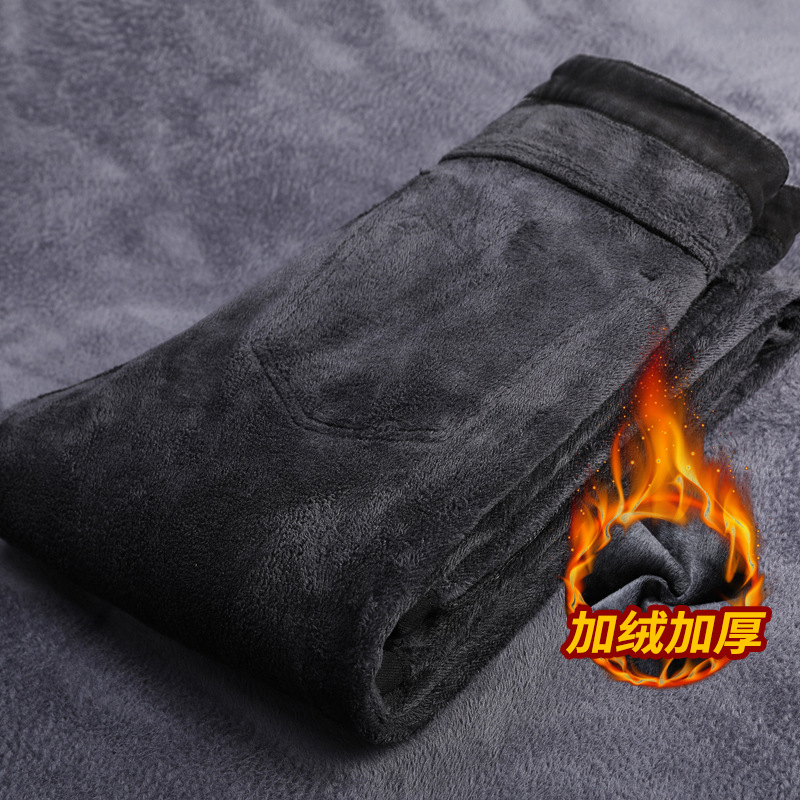 2020冬季厚款加绒加厚男士小脚牛仔裤弹力修身韩版简约黑色牛仔裤