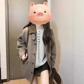 气质休闲时尚复古高级感毛呢西装大衣女秋冬季小中长款宽松外套潮
