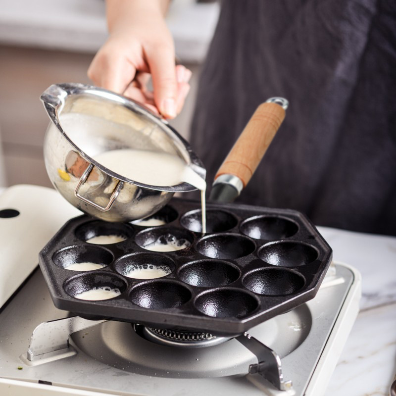 Bolas de pulpo Máquina de hierro fundido hogar no recubierto antiadherente tortilla pan de codorniz huevo quema molde de camarones para hornear pan herramienta