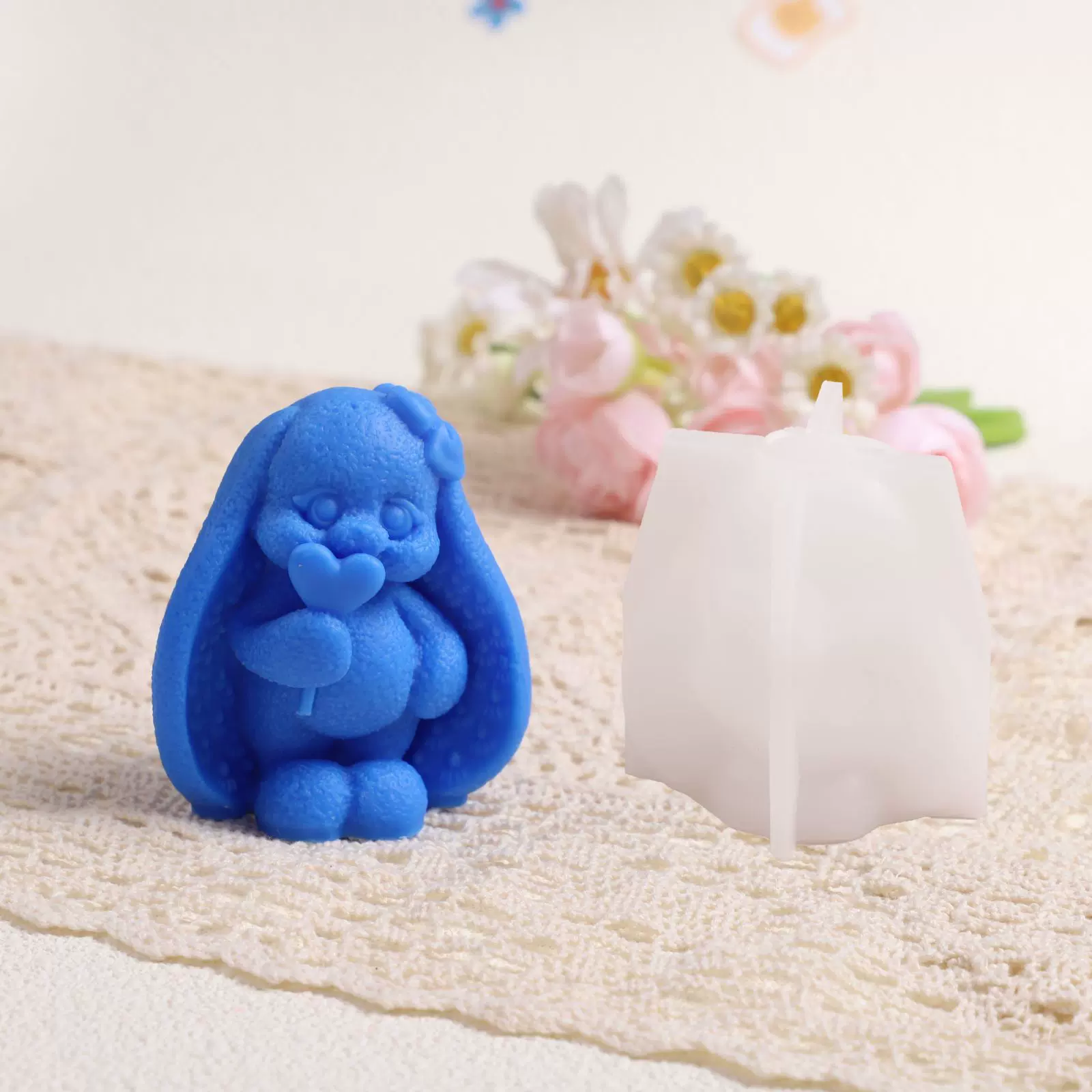 立体爱心棒棒糖兔子蜡烛硅胶模具DIY手工皂烘焙慕斯装饰摆件模具