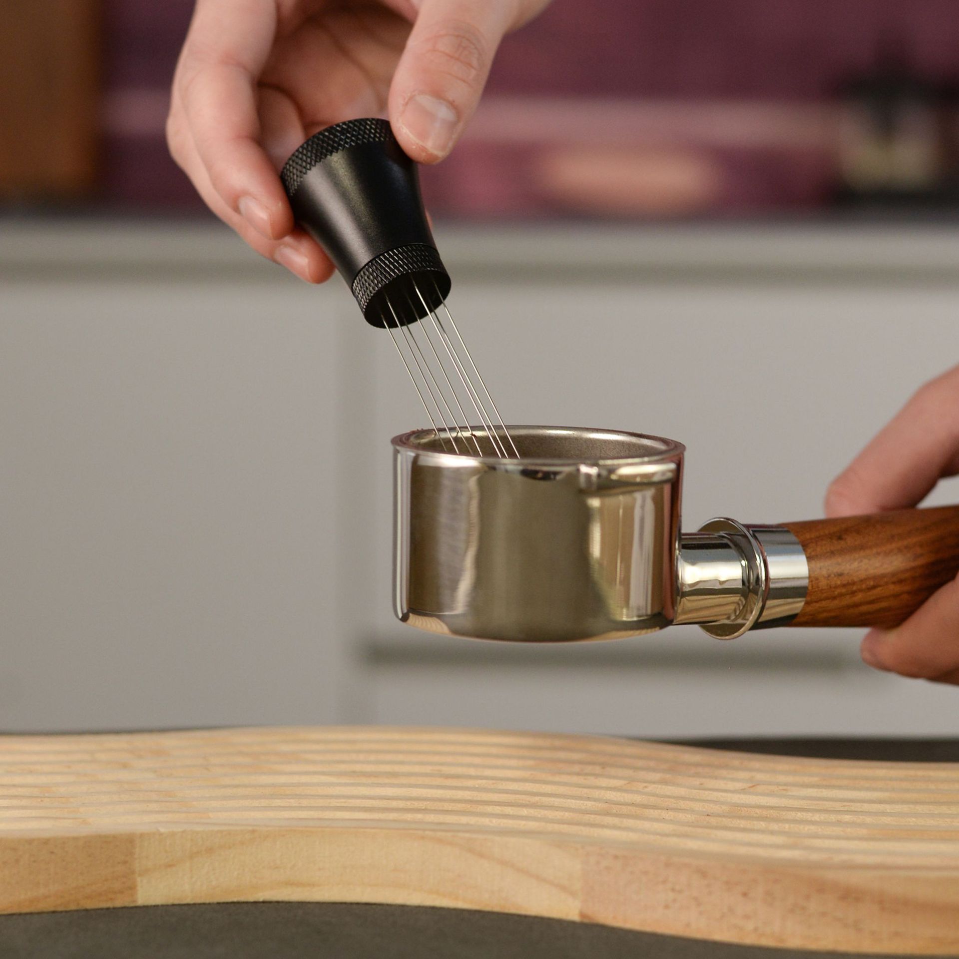 Aleación de aluminio café tela polvo aguja polvo suelto aguja traje acrílico base aguja de acero inoxidable dispensador de agitación