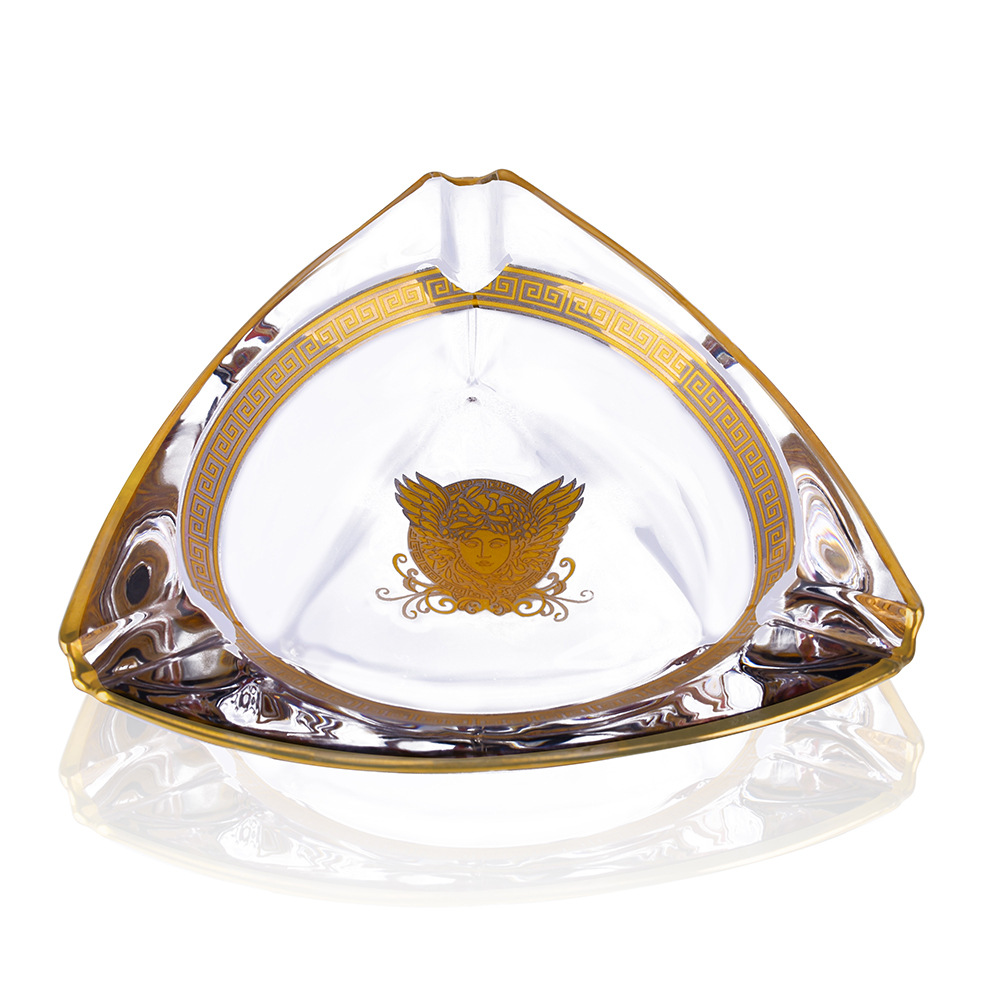 跨境轻奢宫廷风烟灰缸 加厚真金花纸不规则雪茄烟缸 创意玻璃烟缸