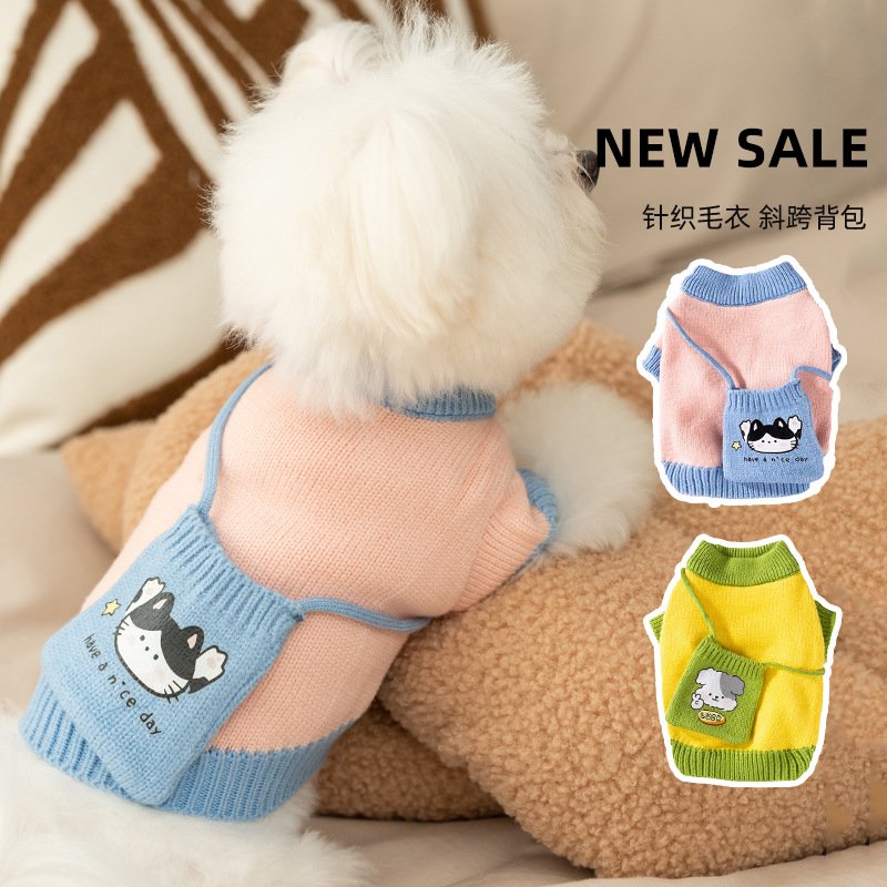 Otoño y invierno perros dos pies lindos bolsos de punto suéter gato mochila camiseta de punto Teddy Bear ropa de mascotas