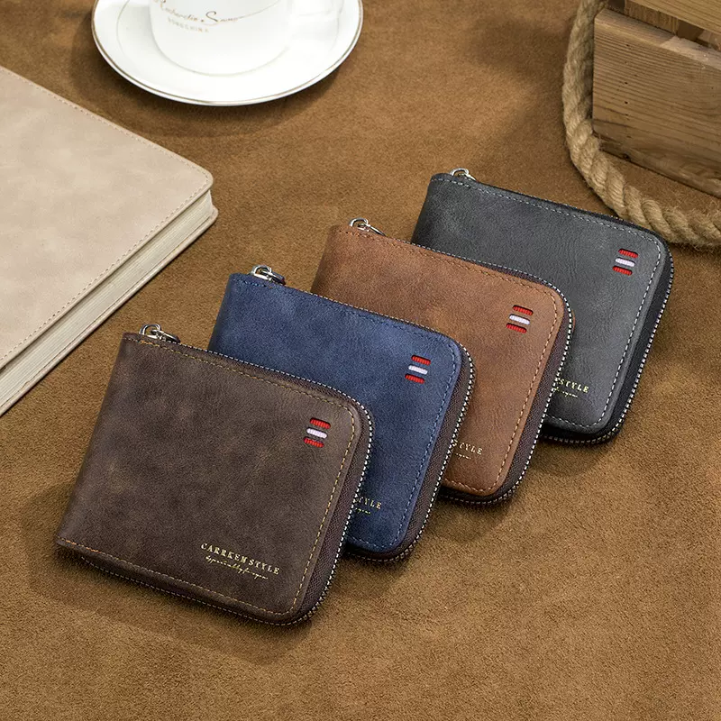男士钱包短款2024新款纯色青年简约三折钱夹多功能学生拉链零钱包