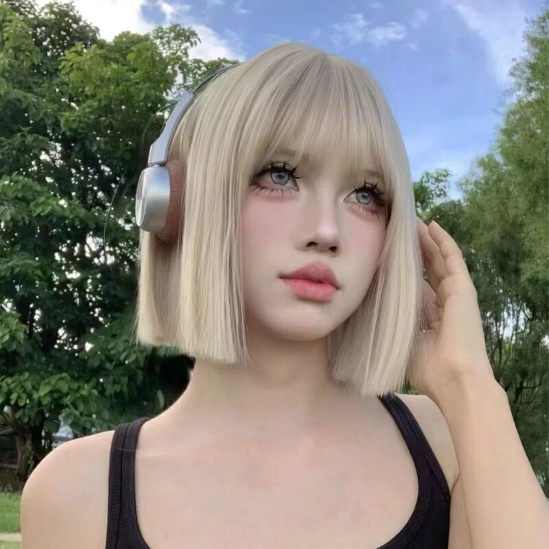 Cross-Border European and American Style Bob Wig, Cute Bob Piano Color Short Straight Hair, Lace Front Synthetic Fiber Wig