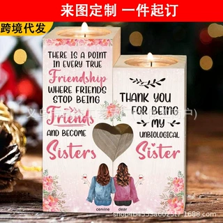 跨境POD个性化木质烛台UV印画镂空木制蜡烛台装饰生日爱意的礼物