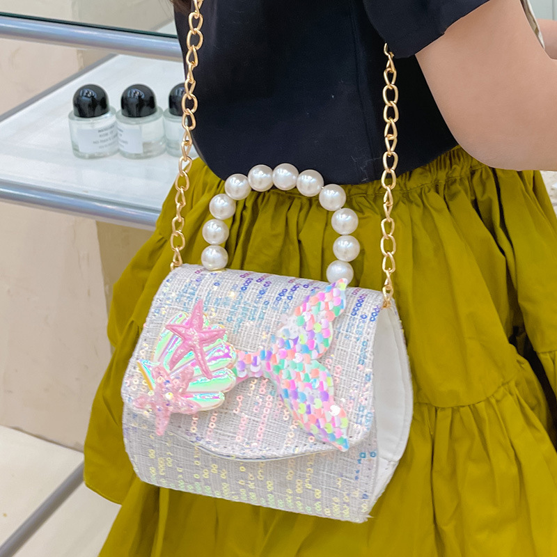 Bolso de perlas bolso de niños niñas princesas niñas mochilas moda caricatura adorable accesorios de cadena