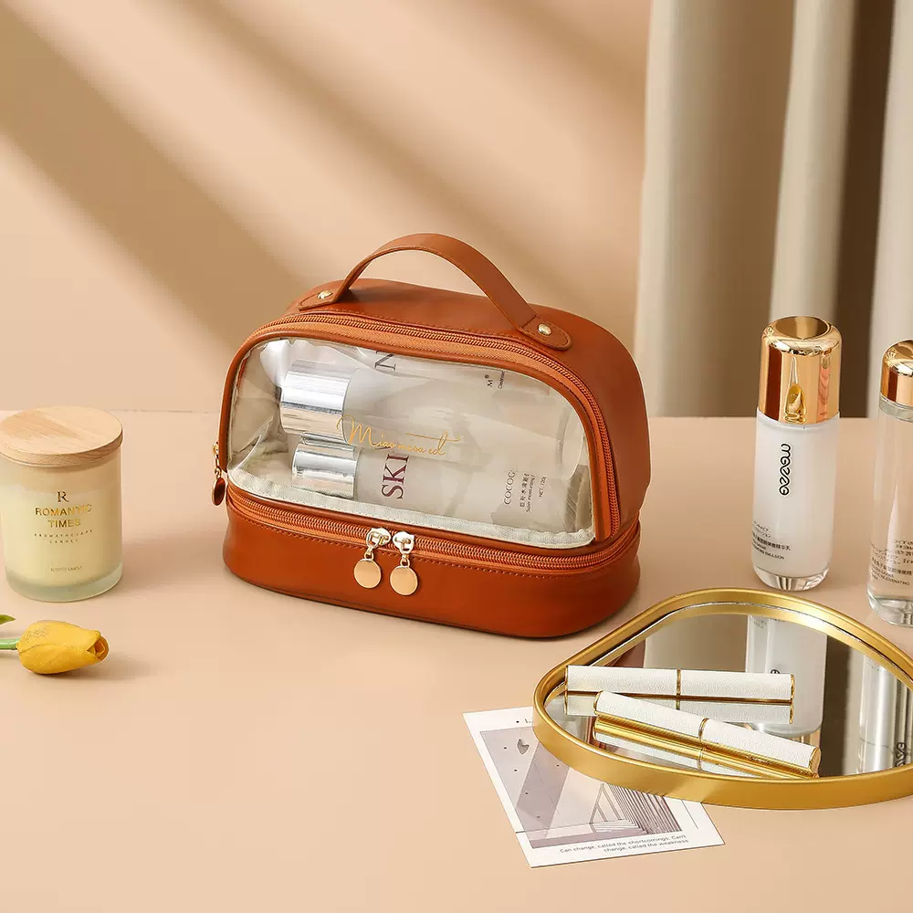 新款高颜值双层化妆包PVC透明防水洗漱化妆品旅行大容量便携收纳