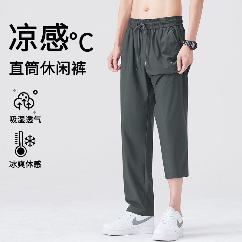 Summer Casual Pants for Men, Thin Ice Silk Pants, Breathable and Cool Straight Pants, Summer Loose, Light Luxury, Anti-Wrinkle Drape Pants