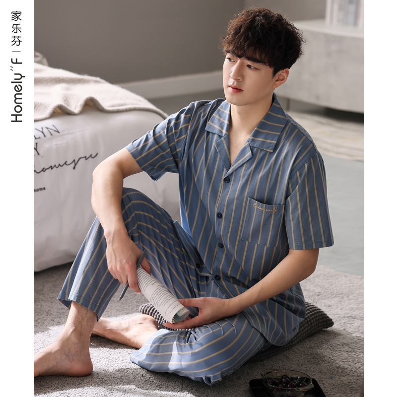 [Sensación suave] pijamas de verano para hombre 100% algodón pantalones de manga corta ropa para el hogar traje de verano para hombre