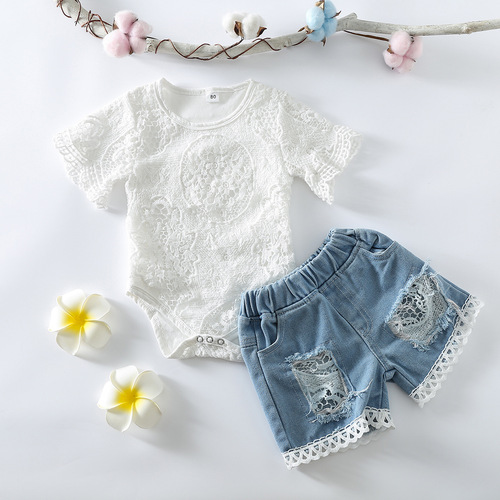 Summer Women Solid White Hoodless Sweatshirt and Denim Shorts Trendy Style