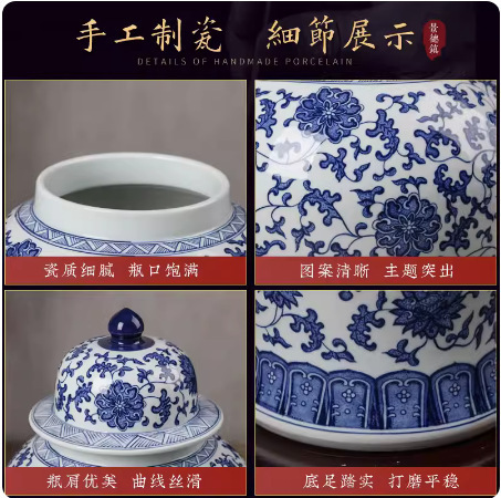 Jingdezhen vasos de cerámica pintados a mano antiguos vasos de porcelana azul china gran tamaño con cubierta de la sala de estar adornos de vasos