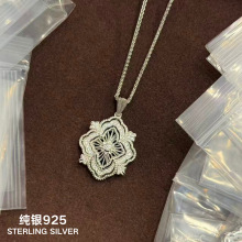 通体银S925布契风四叶草项链麻花链高级感baby同款精致法式复古