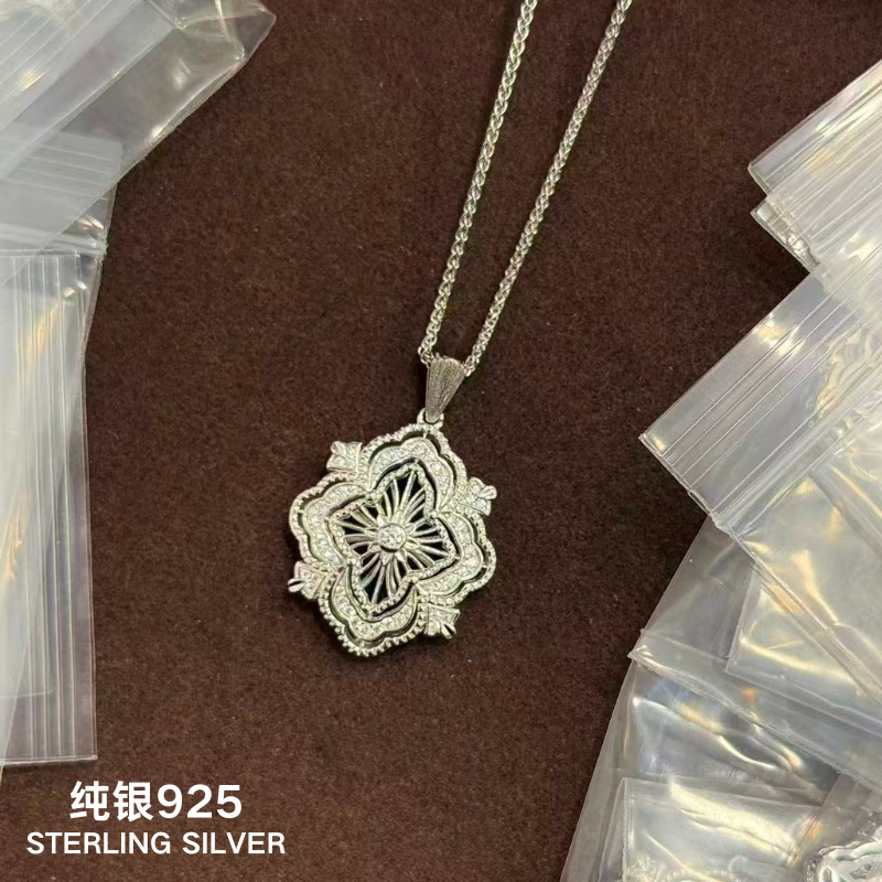 通体银S925布契风四叶草项链麻花链高级感baby同款精致法式复古