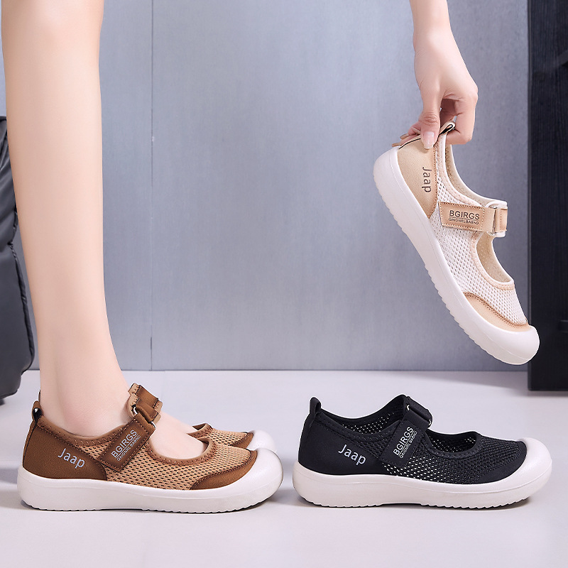 Zapatos de mujer, suela suave, pies no cansados, nuevos zapatos de mujer de todo fósforo con velcro, zapatos casuales cómodos transpirables transfronterizos al por mayor