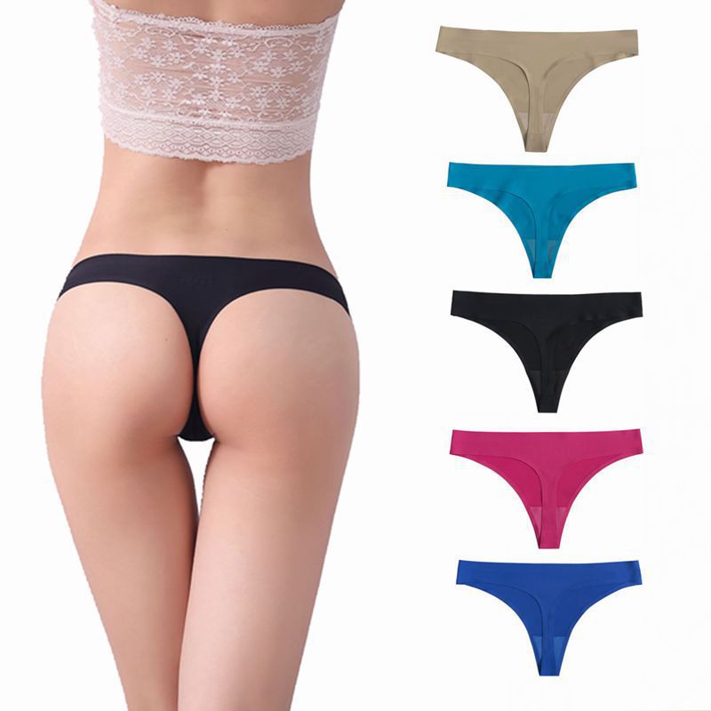 Amazon Cross-Border Aliexpress One-Piece Ice Silk Seamless Underwear Pure Cotton Crotch Women's Thong Breathable and Seamless