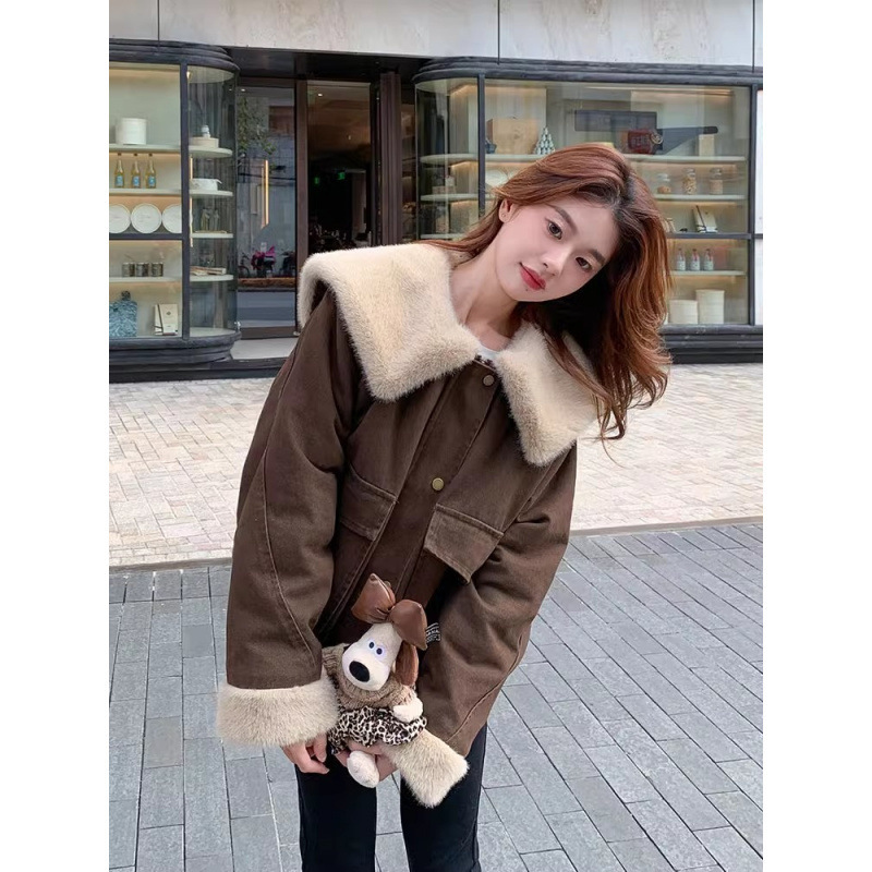 圣诞小个子大领安可拉红毛毛外套女2024新款初冬季外套女翻领大衣