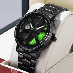 Men's Nightclub Eye-Catching Sports Car Stylish Trendy Boys Student Luminous Watch Black Warrior Wheel Hub Fortune Watch