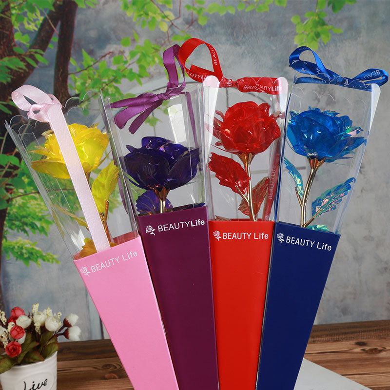 24K单色金箔花火炬仿真永生花七夕创意婚礼女友礼物批发礼品盒