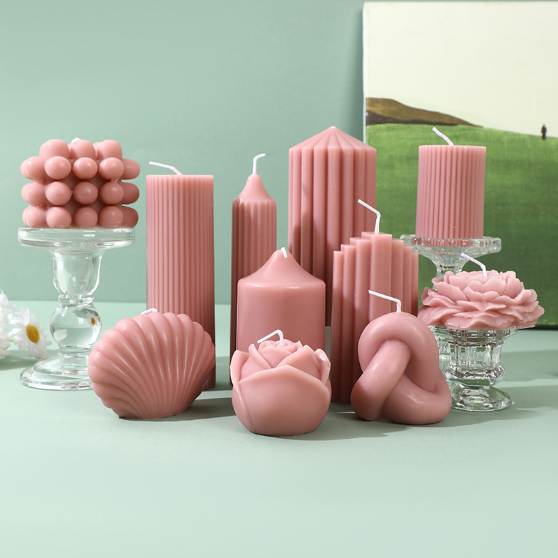 Vintage rosa gris largo estilo de vela casera boda vela vela cena candelabro decoración del hogar adornos
