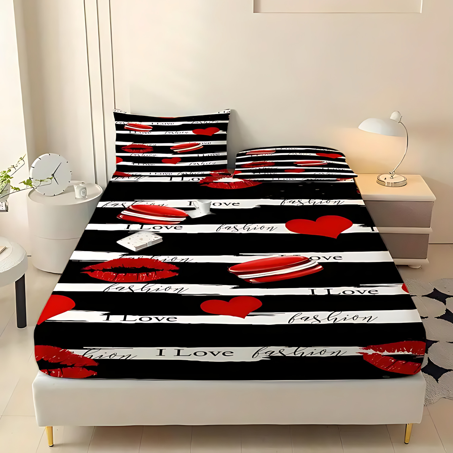 TEMU / JIT transfronterizo sexy labios impresión digital 3D cama de polirido kazu funda de almohada fuente de patrón fabricante