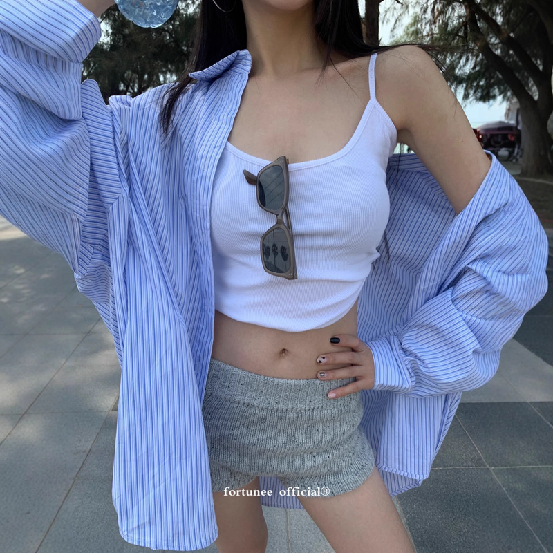 fortunee白色美背吊带背心女春夏季辣妹短款基础百搭露脐无袖上衣|undefined