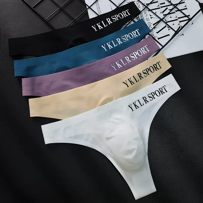外贸男款性感运动健身裤字母薄款冰丝低腰无痕三角单男士内裤