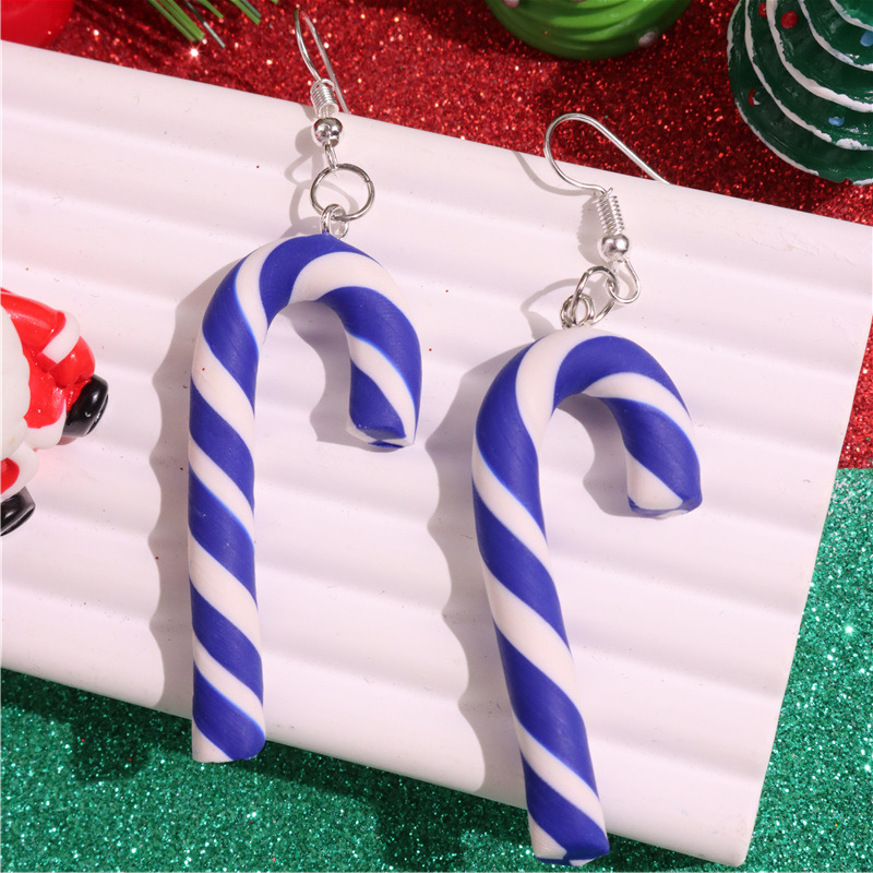 欧米の擬似ソフト陶の大きいサイズの松葉杖の砂糖のクリスマスの七色のストライプの虹の砂糖のペンダントのイヤリング|undefined