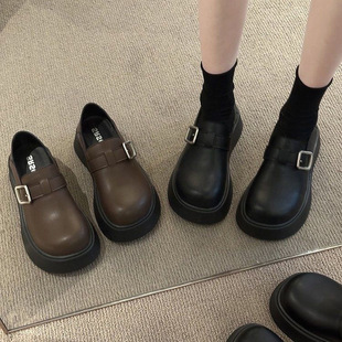 Matte Retro Black British Style Leather Shoes Women's 2025 New Spring and Autumn Thick-soled All-match Mary Jane Single Shoes
